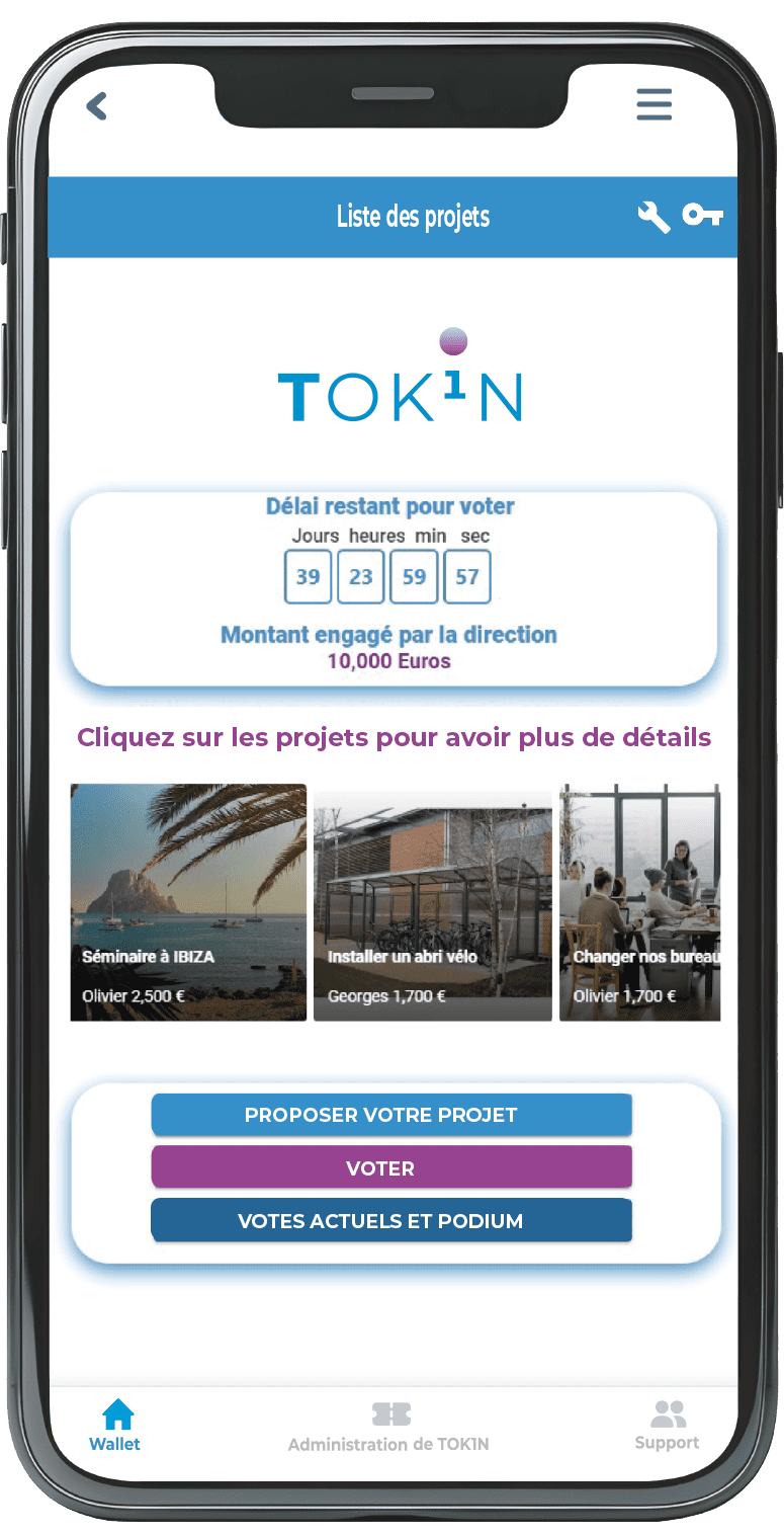 Tok1n application smartphone Liste des projets