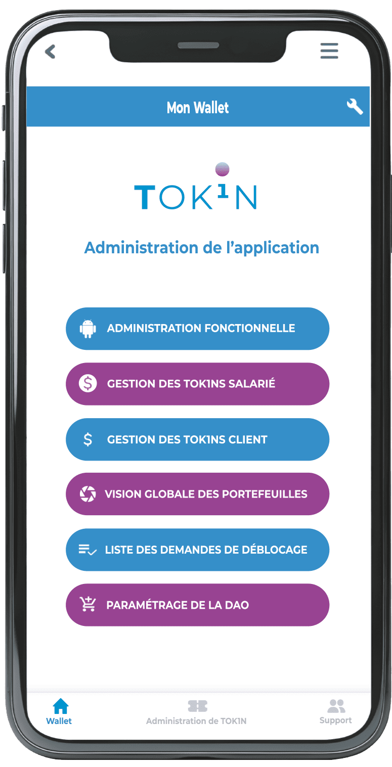 Administration de l'application Tok1n Blockchain Token